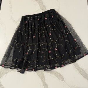 H&M Divided Floral Embroidery Whimsygoth Pull On Mesh Skirt Womens 4 Black Fairy
